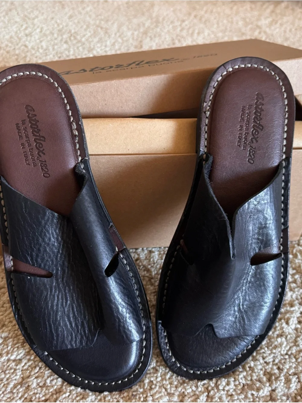Astorflex Men's Brown Leather Slide Sandals